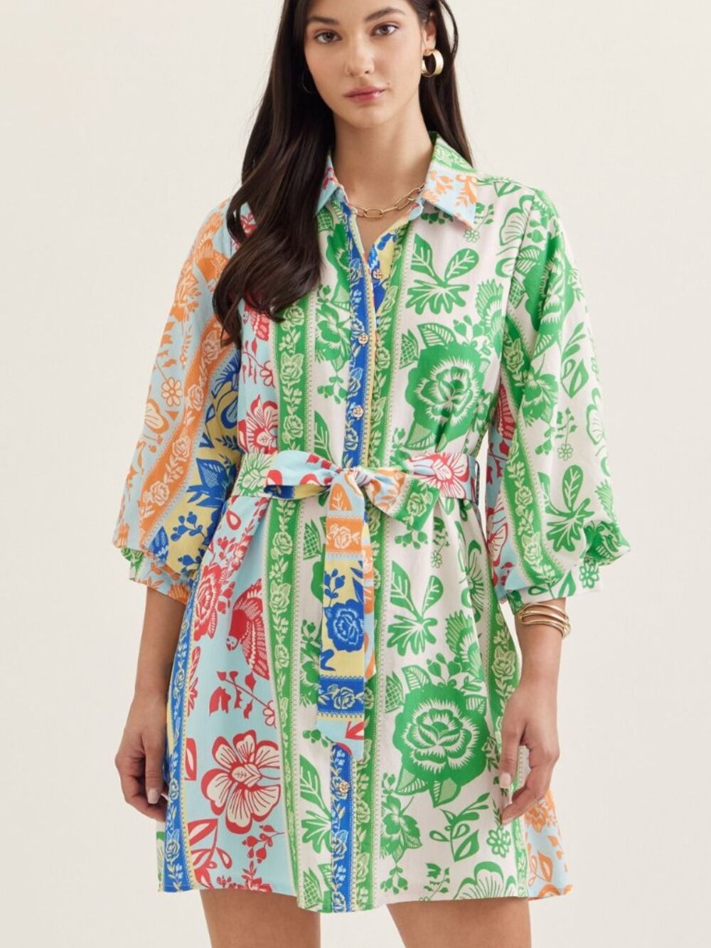 entro botanical belted waist mini dress